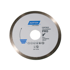 DISCO DIAMANTADO DE CORTE HUMEDO PORCELANATO NORTON PRO CONTINUO110 X 22