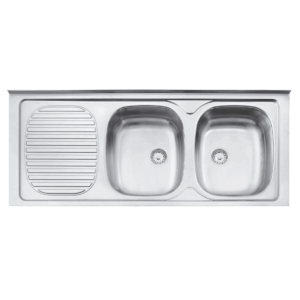 PILETA ACE INOX TRAMONTINA 2 BACHAS ESCURRIDOR IZQUIERDA C/ SOPAPA 1,20X0,50 93446/600